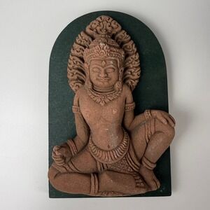 Vintage Indian Hindu Stone Relief‎ Wall Plaque Carved Sandstone 7.5" Decor